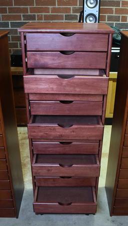 Walnut Finish 14-Drawer Tower Storage Cabinet with Caster Feet by K.M. Wooden Ware