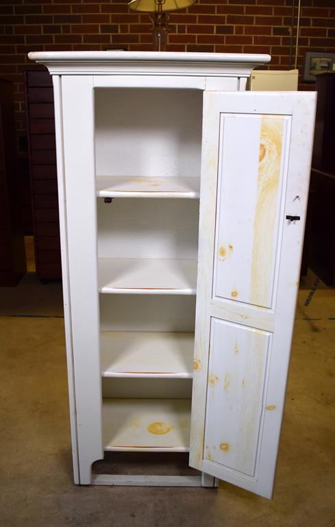 White Painted Pine Slimline Storage Storage Cabinet with 4 Shelves