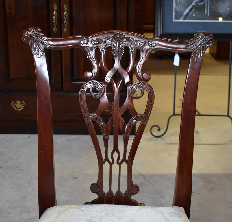 Chippendale Hall Chair with Ivory Brocade Upholstered Seat