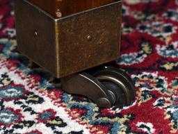 Contemporary Cherry Round Coffee Table with Sunburst Marquetry Top, Caster Feet