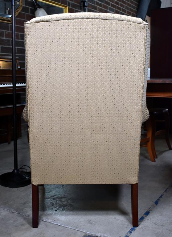 Contemporary Gold / Tan Diamond Print Upholstered Wing Back Chair