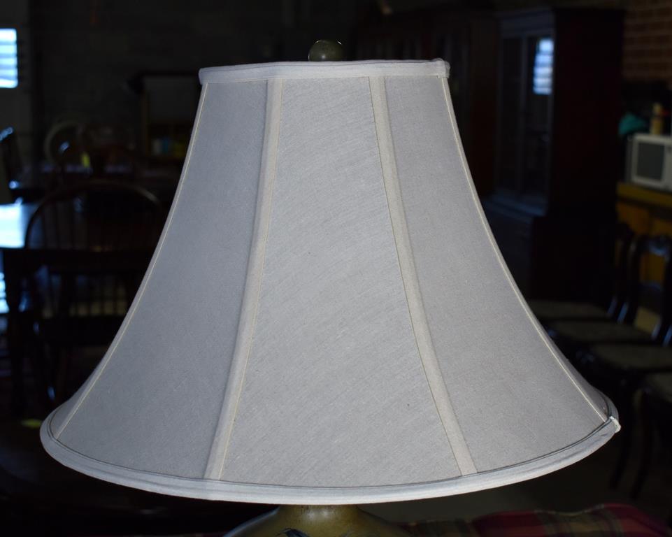 Pair of 32” H Ceramic Lamps w/ Pineapple Motif & Linen Shades
