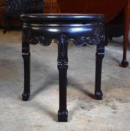 Vintage Asian Carved Rosewood & Marble Octagonal Side Table