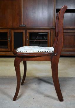 Four Victorian Mahogany Side Dining Chairs, Rose Carved Crest Rail, Stud Trimmed Seats