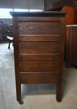 Antique Turn of 20th C. Oak Commode Cabinet with Caster Feet