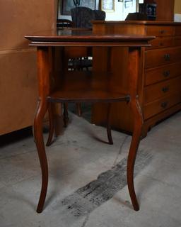 Vintage Cherry Side Table with Ornamental Metal Ribs on Legs