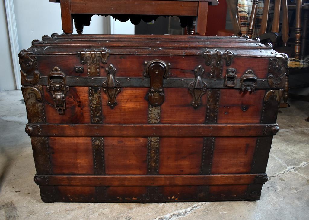 Handsome 19th C. Metal Banded Cedar Steamer Trunk