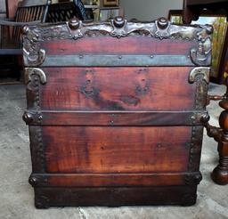 Handsome 19th C. Metal Banded Cedar Steamer Trunk