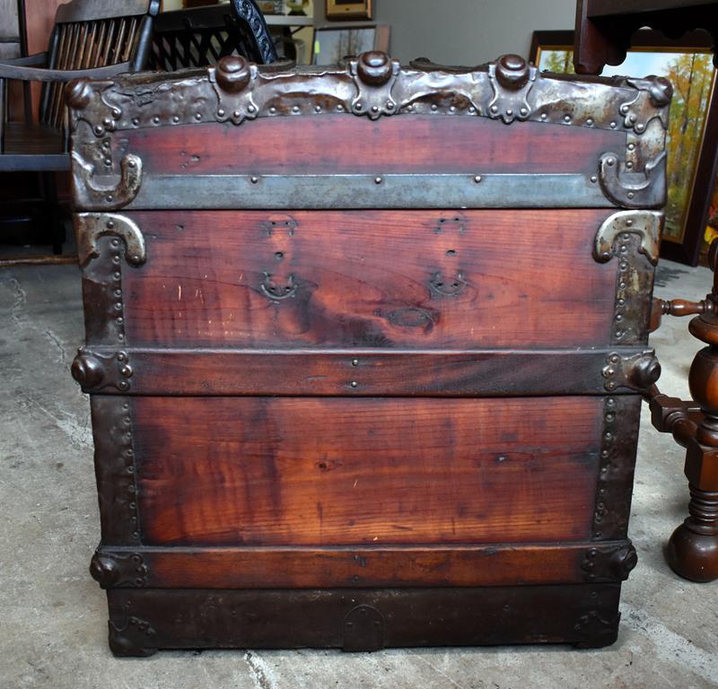 Handsome 19th C. Metal Banded Cedar Steamer Trunk