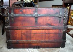 Handsome 19th C. Metal Banded Cedar Steamer Trunk