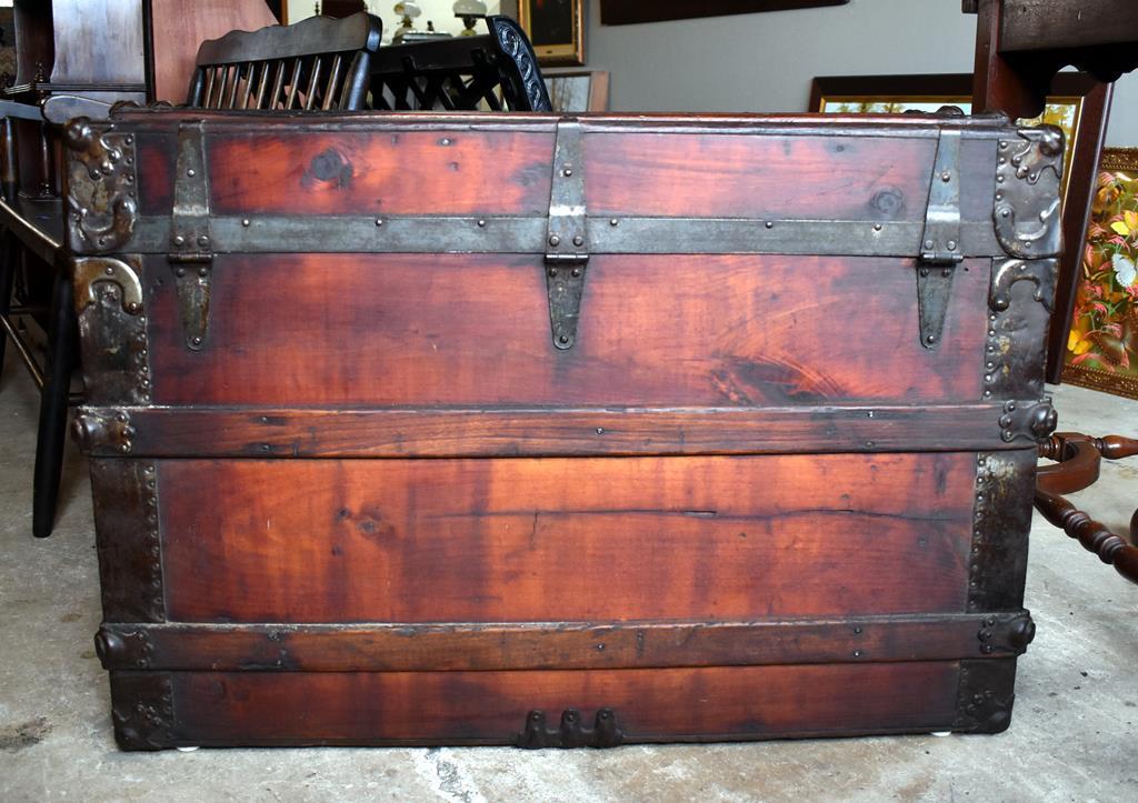 Handsome 19th C. Metal Banded Cedar Steamer Trunk