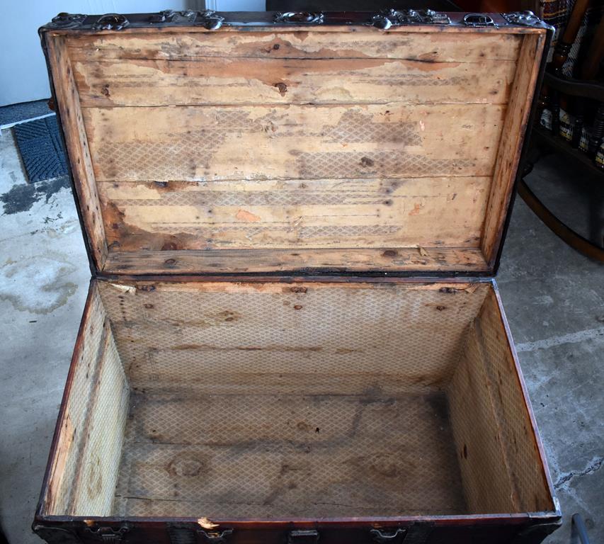 Handsome 19th C. Metal Banded Cedar Steamer Trunk