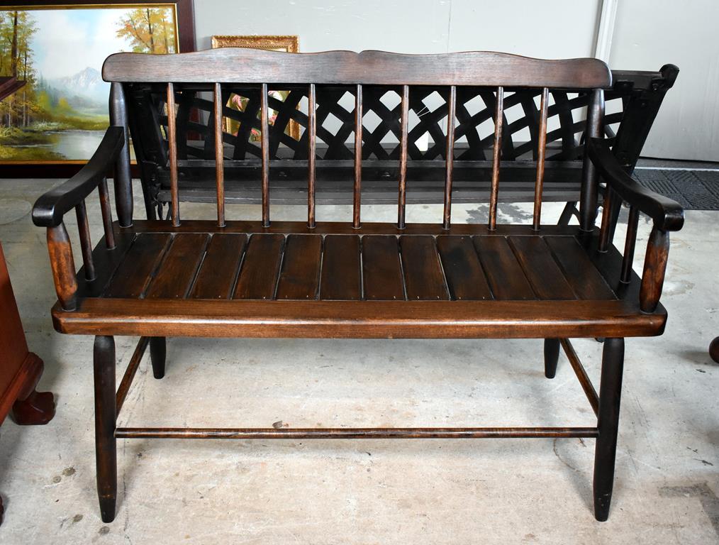 Vintage Dark Stained Knotty Pine Bench