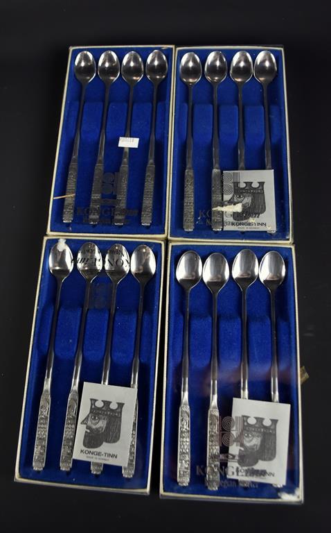 Set of Unused Konge Tinn “Viking Kings” Heilag Olav Norwegian Royal Pewter Flatware with Packaging