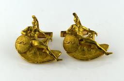 Estate Vintage Pair of 18K Yellow Gold Greek Spartan Mercenary Soldier Cufflinks