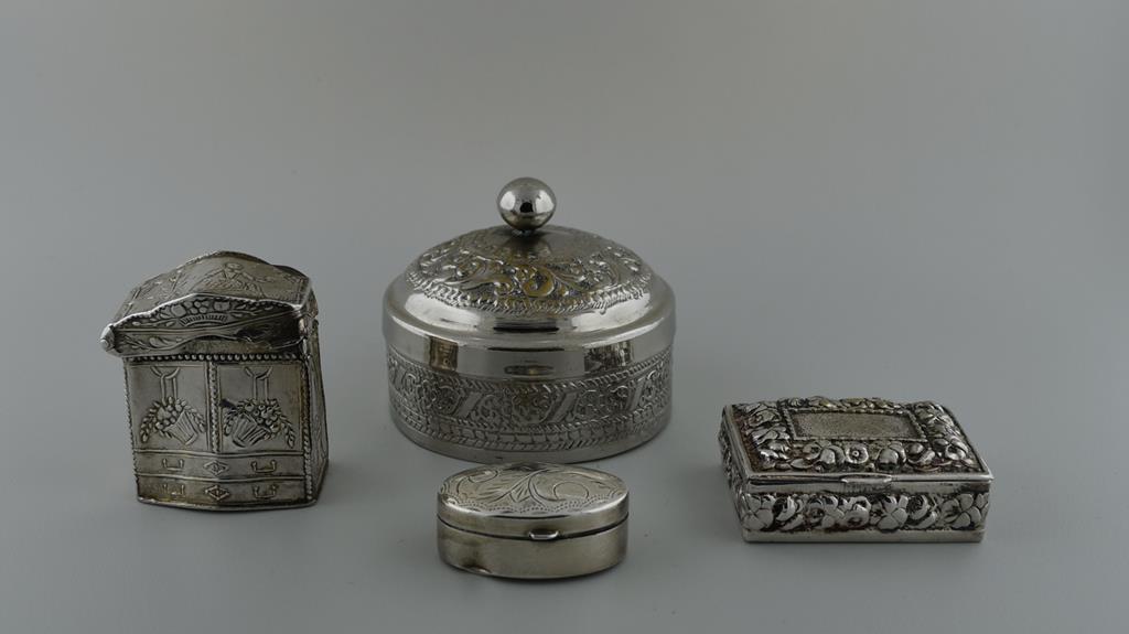 Lot of Four Silver Pill or Trinket Boxes