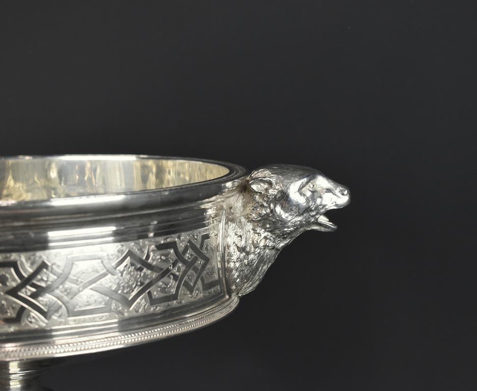 Mid 19th C. Tiffany & Co. Polar Bear Head Sterling Silver Center Bowl with Moore Mark