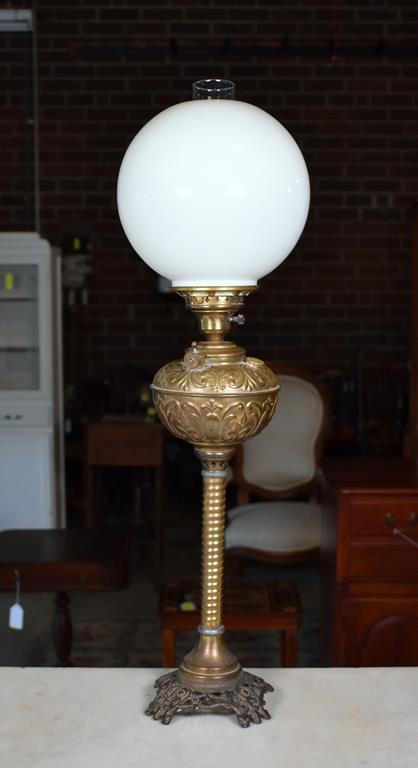 Antique Plume & Atwood Brass & Glass Oil Lamp