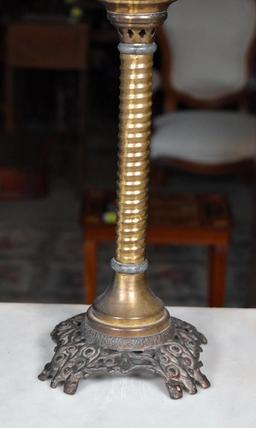 Antique Plume & Atwood Brass & Glass Oil Lamp