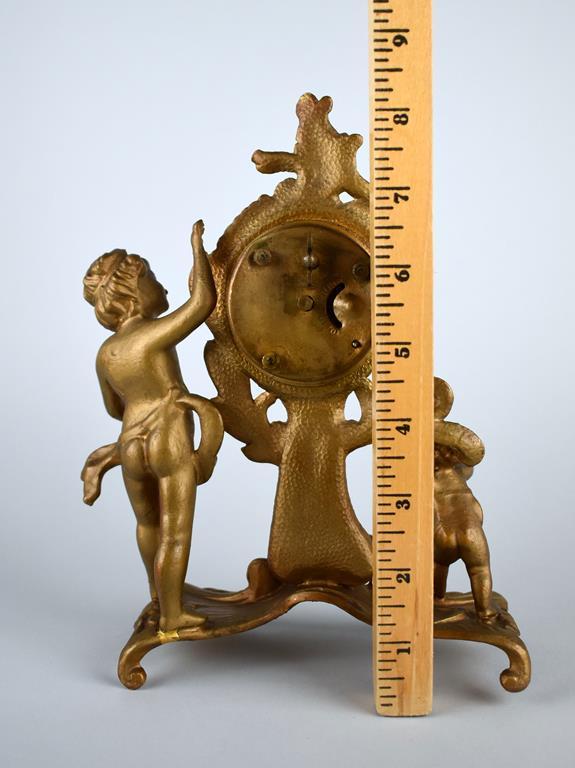 Antique New Haven Clock Co. Art Nouveau Gilt Metal Figural Cherubs Clock