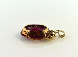 Vintage Estate 14K Gold 42 Carat Lab Made Ruby Pendant