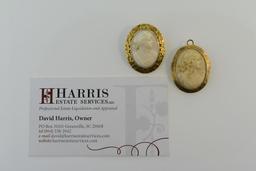 Two Classical Late 19th C 10K Gold Framed Hardstone Cameos