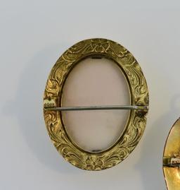 Two Classical Late 19th C 10K Gold Framed Hardstone Cameos