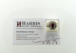 14K White Gold with Natural Ruby and Diamonds Ring, Size 7.5