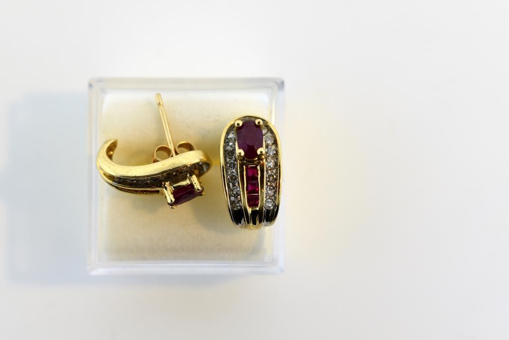 14K Gold Natural Ruby and Diamond Earrings