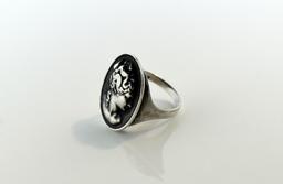 Antique Sterling Silver Bas Relief Cameo Ring, Size 7.5