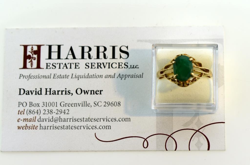 Vintage 14K Yellow Gold and Natural Emerald Ring, Size 9.75