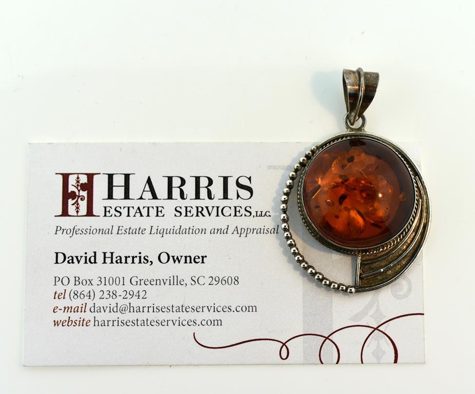Genuine Amber and Sterling Silver Pendant