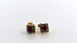 14K Gold with Natural Ruby and Diamond Earrings