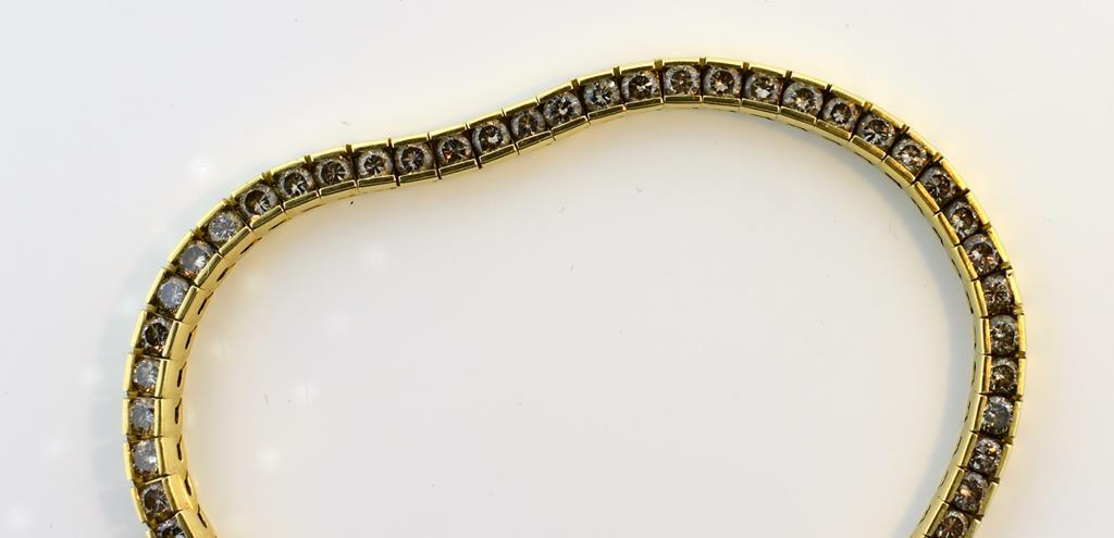 14K Yellow Gold and 6.4 Carat Channel Set Diamond 8” Inline Bracelet