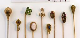 Lot of 10K Gold Hat Pins or Stick Pins with Gemstones