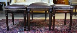 Set of Three Faux Leather Top Nailhead Trimmed Benches/Stools