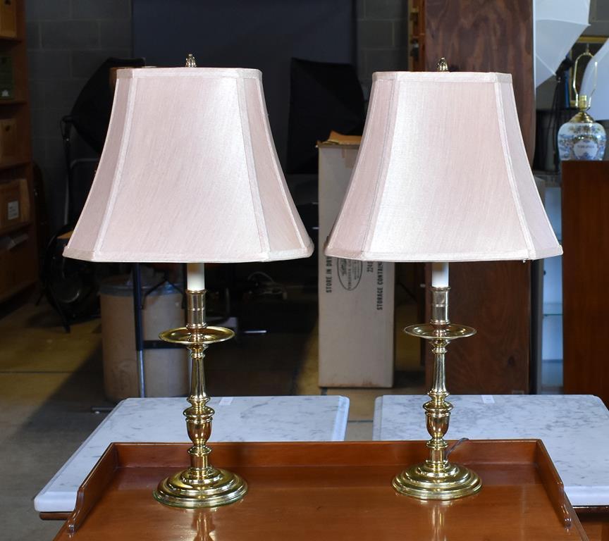 Pair of Virginia Metalcrafters Colonial Style Brass Table Lamps