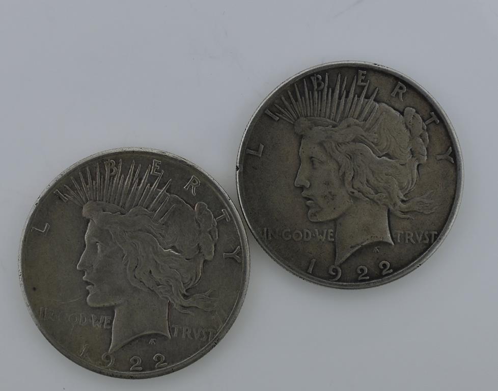 Eleven Circ. Silver Peace Dollars: 1922D (3), 1922 S (5), 1923S, 1926S & 1927S