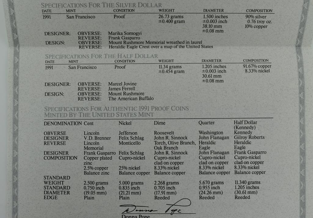 1991 US Mint Prestige Set with COA Folder and Box