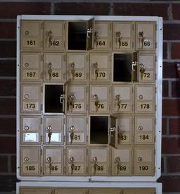 Column of Vintage Post Office Boxes with Extra Locks & Keys