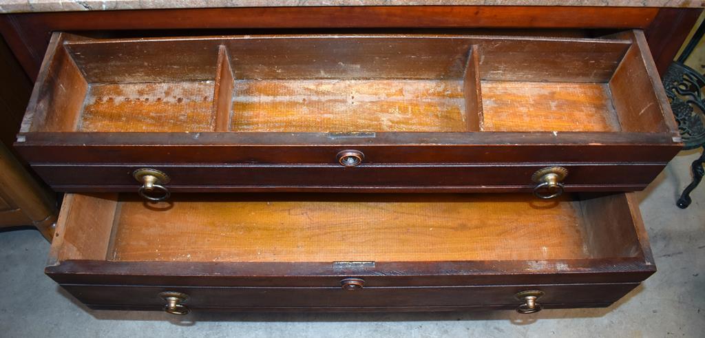 Antique Victorian Rosewood Marble Top Three-Drawer Chest on Caster Feet