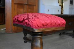 Antique HD Bentley Adjustable Height Victorian Organ Stool with Crimson Damask Upholstery