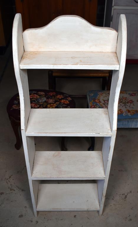 Vintage White Small Bookshelf with Red Stencil Decoration