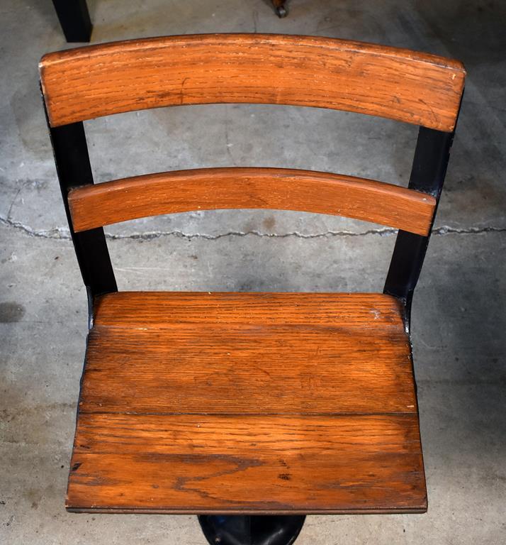 Antique Oak and Cast Metal School Desk & Seat with Storage in Top and American Eagle Stencil