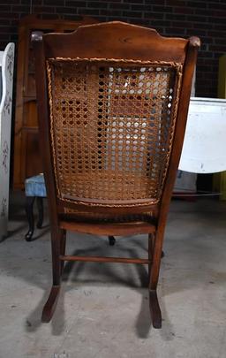 Antique Rocking Chair with Caned Seat & Back