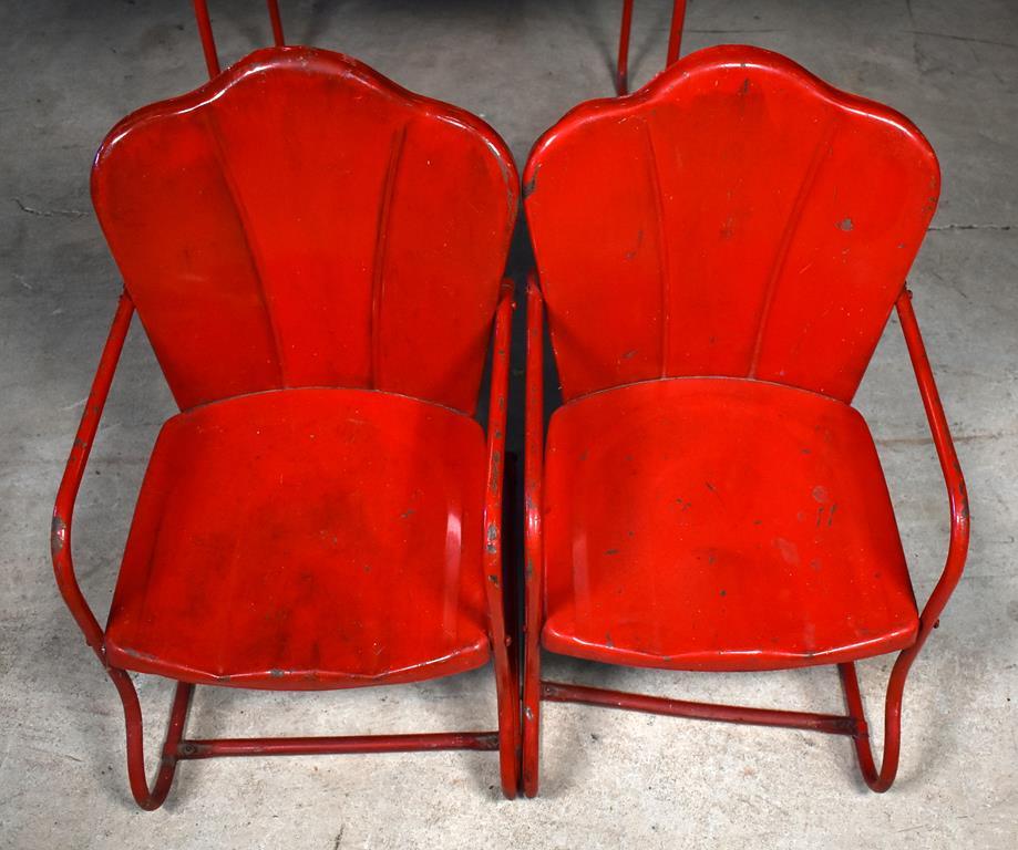 Vintage Mid-Century Modern Children's Red Metal Table and Chairs