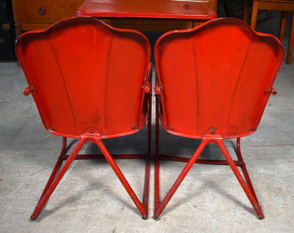 Vintage Mid-Century Modern Children's Red Metal Table and Chairs