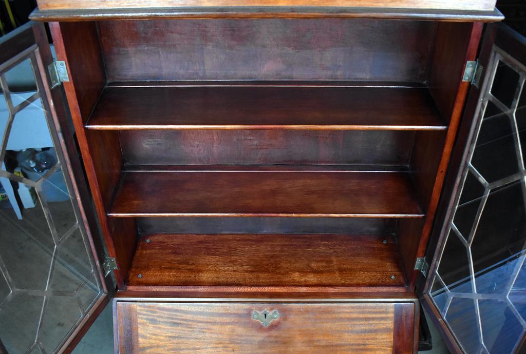 Antique Early 20th C. Chippendale Mahogany Secretary Desk with Bookshelf Hutch