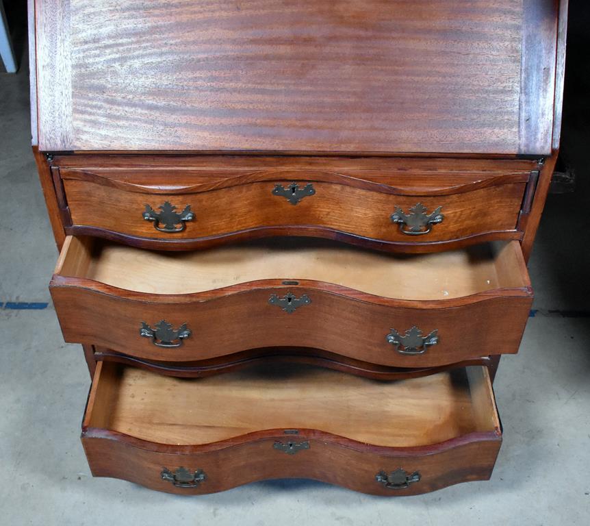 Antique Early 20th C. Chippendale Mahogany Secretary Desk with Bookshelf Hutch