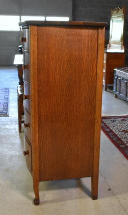 Antique Early 20th C. Quartersawn Tiger Oak Bowfront Tall Chest